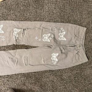 Canvas Jeans with Butterfly Design